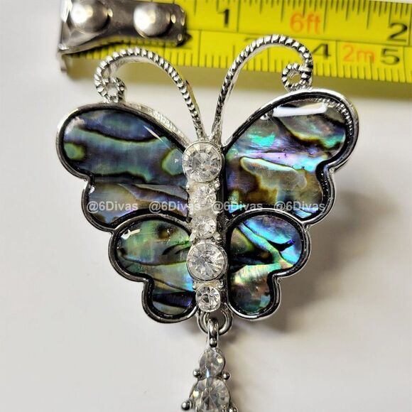 ABALONE Colored Butterfly Pendant Brooch Necklace - NWOT - Picture 6 of 8